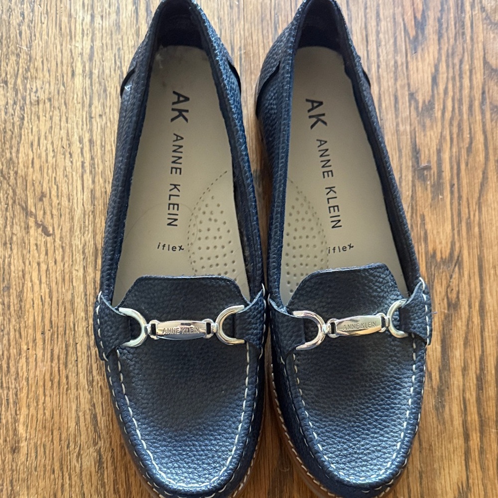 Anne Klein Dark Blue Textured Loafers